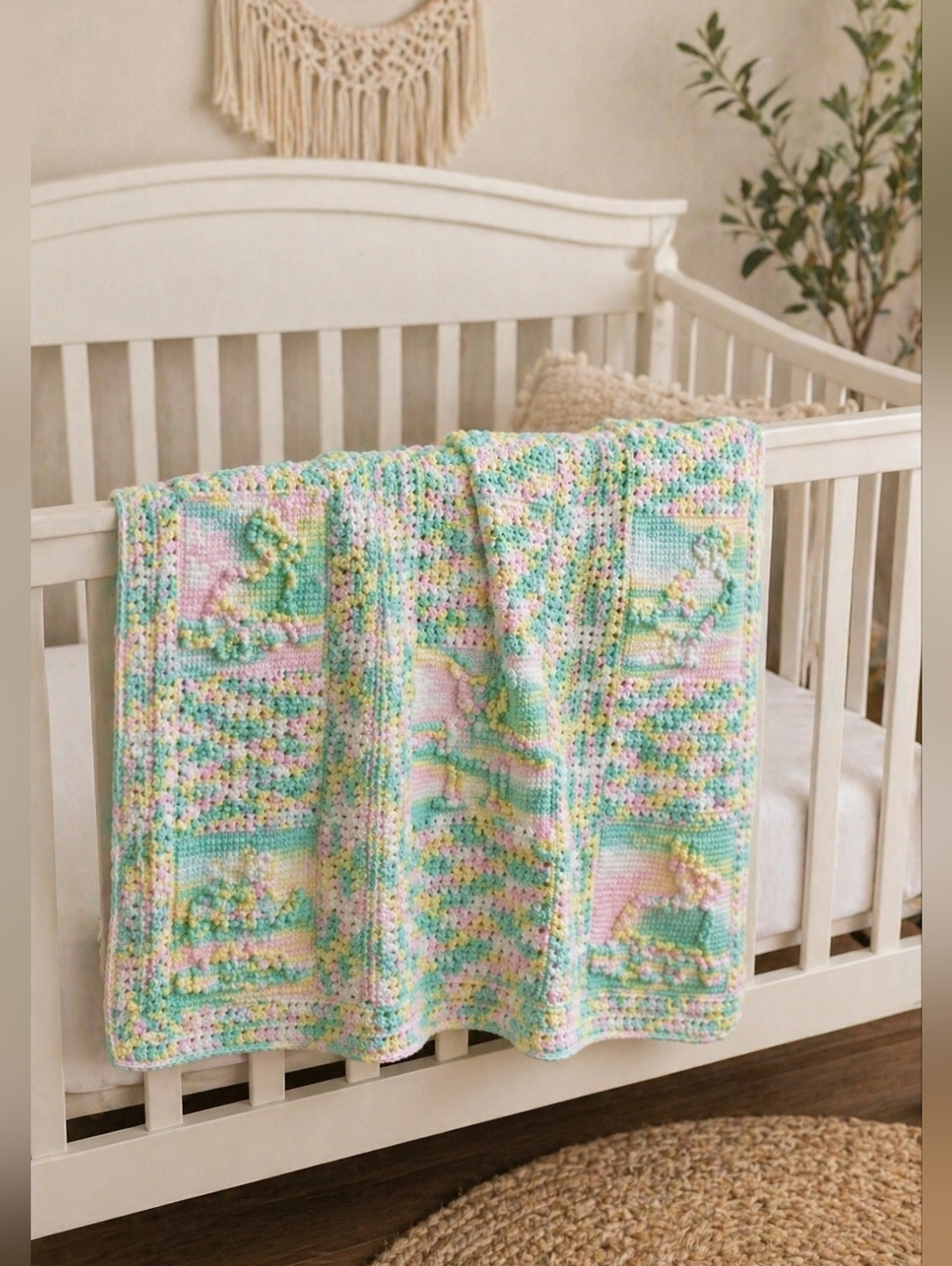 Handmade Crochet Baby Blanket Pastel Popcorn Stitch 44x34 Blanket